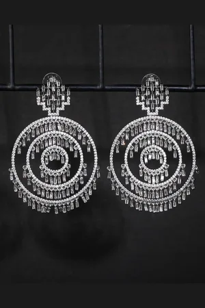 AURAA Trends Rhodium-Plated American Diamond & Zircon Contemporary Drop Earrings