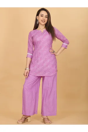 CHANSI Bandhani Printed V-Neck Kurti With Palazzos