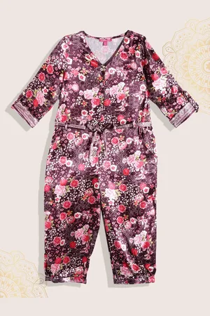 Biba Girls Purple & Red Floral Printed Basic Jumpsuit