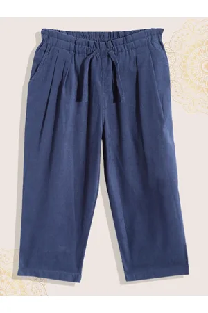 Biba Girls Navy Blue Solid Pure Cotton Trousers