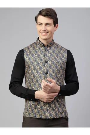 Richlook Woven Design Mandarin Collar Nehru Jacket