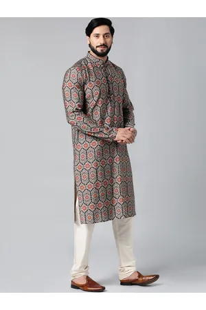 TheEthnic.Co Sanganeri Printed Mandarin Collar Long Sleeves Cotton Kurta