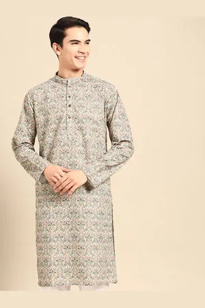 MANQ Floral Embroidered Cotton Kurta