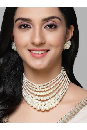 karatcart Gold-Plated Pearl Beaded Choker Necklace & Earrings
