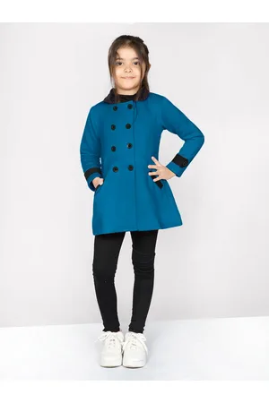 naughty ninos Girls Teal Blue Solid Pea Coat
