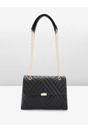 Lino Perros Women Striped Structured Satchel Bag with Quilted Detail