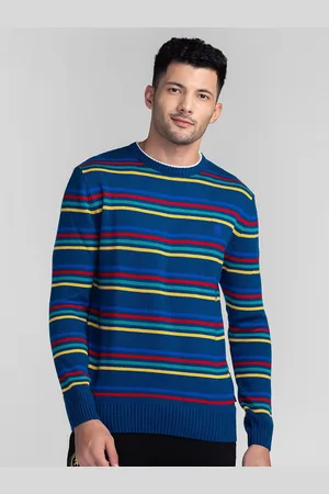 Giordano Striped Round Neck Long Sleeves Acrylic Pullover Sweater