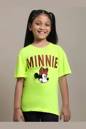 Kidsville Girls Humour and Comic Minnie Mouse Graphic Printed Pure Cotton T-Shirt
