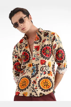 Campus Classic Ethnic Motifs Printed Spread Collar Long Sleeve Cotton Casual Shirt