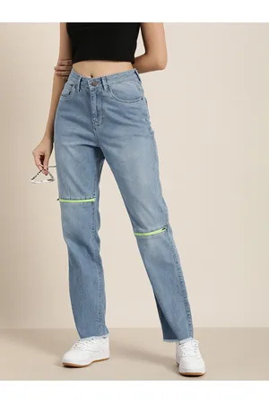 HERE&NOW Women Straight Fit High-Rise Light Fade Stretchable Jeans