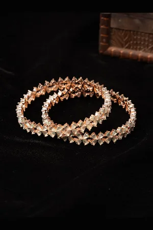 justpeachy Set Of 2 Rose Gold-Plated American Diamond Studded Bangles