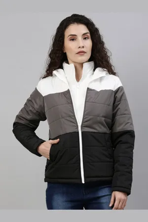 Campus White & Grey Colourblocked Windcheater Outdoor Hooded Puffer Jacket