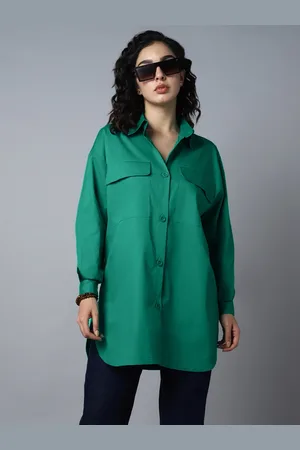 High Star Classic Oversized Spread Collar Long Sleeves Longline Casual Shirt