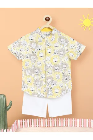 Nauti Nati Boys Yellow & White Printed Cotton Shirt with Shorts