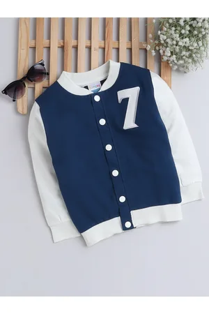 BUMZEE Boys Navy Blue Striped Lightweight Bomber with Embroidered Jacket