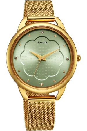Sonata Women Brass Dial & Stainless Steel Bracelet Style Straps Analogue Watch 87051YM01