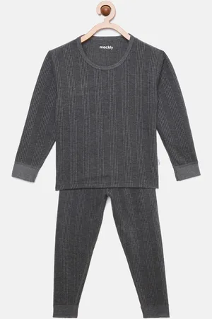 mackly Kids Grey Striped Ribbed Thermal Set