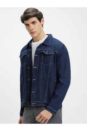 Dennis Lingo Washed Spread Collar Pure Cotton Denim Jacket