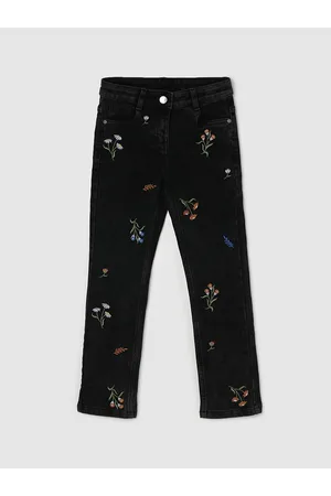 Max Collection Girls Mid-Rise Floral Embroidered Pure Cotton Jeans