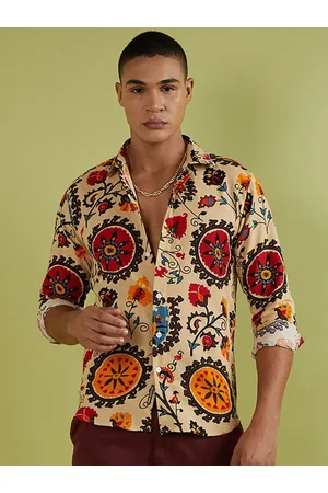Campus Classic Ethnic Motifs Printed Spread Collar Long Sleeve Cotton Casual Shirt