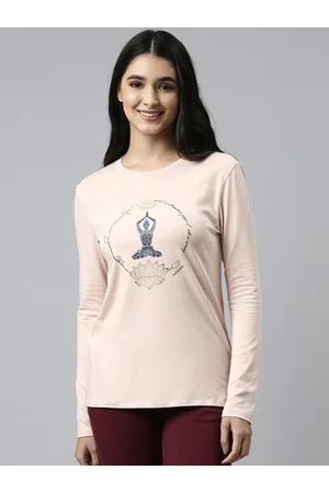 ENAMORA Women Pink Printed Slim-Fit Cotton Lounge T-shirts