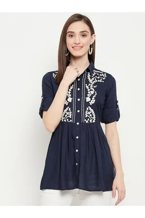 BAESD Navy Blue Floral Print Shirt Style Top