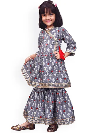 BAESD Girls Floral Printed Angrakha Anarkali Kurta With Sharara