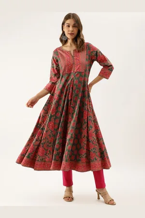 Divena World Floral Printed Pure Cotton Anarkali Kurta