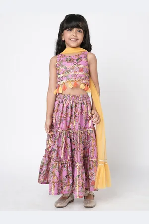 LIL DRAMA Girls Floral Printed Ready to Wear Lehenga & Blouse With Dupatta