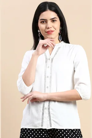 De Moza Women Off White Relaxed Opaque Casual Shirt