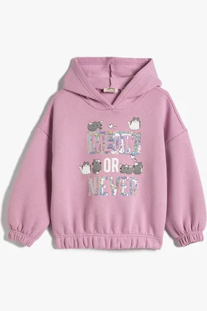 Koton Girls Typography Printed Hooded Pullover Sweatshirt