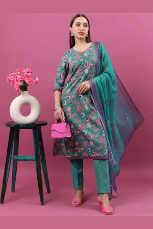 Ketch Floral Printed Straight Kurta With Trousers & Dupatta