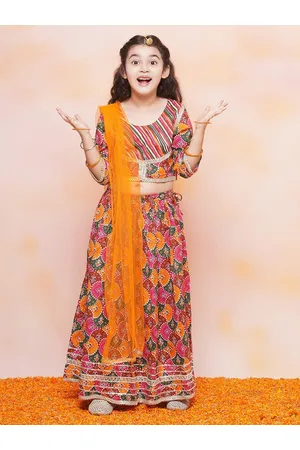 AJ DEZINES Girls Bandhani Printed Gotta Patti Ready to Wear Lehenga & Blouse With Dupatta