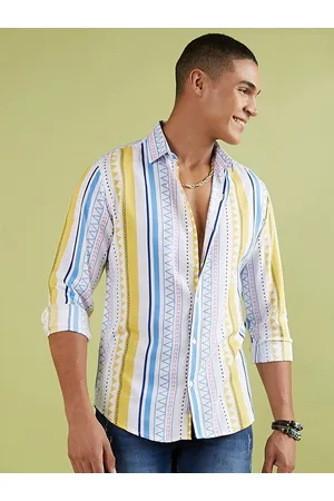 Campus Classic Geometric Printed Spread Collar Long Sleeve Casual Shirt