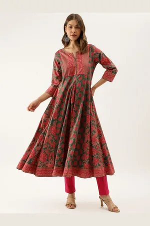 Divena World Floral Printed Pure Cotton Anarkali Kurta