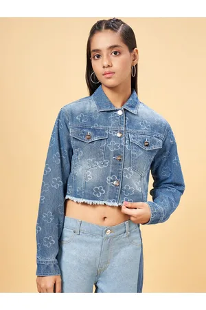 Buy online Women Blue Solid Denim Jacket from jackets and blazers and coats  for Women by Showoff for ₹1440 at 60% off | 2024 Limeroad.com
