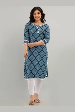 Charu Bandhani Printed Tie-Up Neck Cotton Straight Kurta