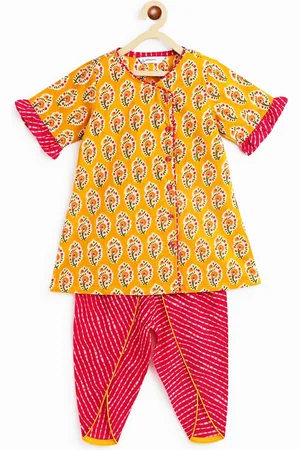 Campana Girls Ethnic Motifs Printed Angrakha Pure Cotton Kurta with Dhoti Pants