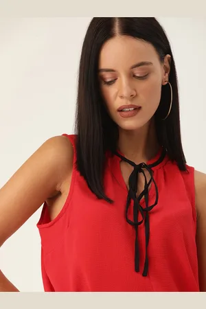 Invictus Women Red Solid Tie-Up Neck Regular Top