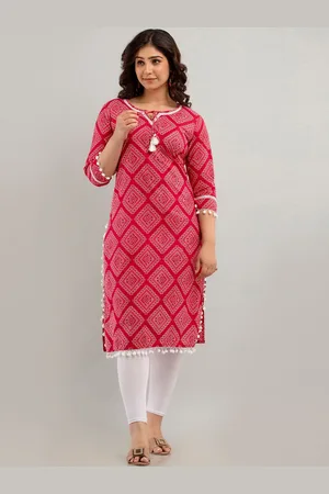Charu Bandhani Printed Tie-Up Neck Cotton Straight Kurta