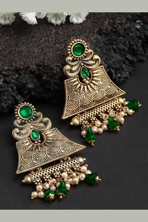 karatcart Gold Plated Contemporary Drop Earrings