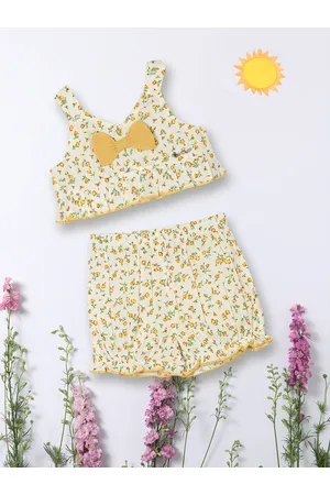 Nauti Nati Girls Floral Printed Pure Cotton Top with Shorts