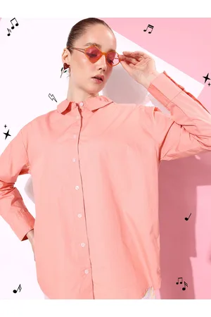 Kook N Keech Women Soft Peach-Coloured Opaque Pure Cotton We (May) Party Oversized Shirt