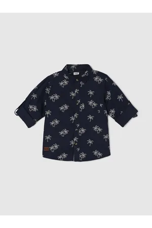 Max Collection Boys Tropical Printed Roll-Up Sleeves Cotton Casual Shirt