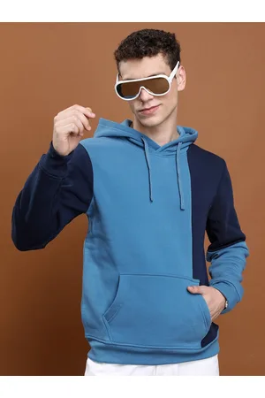 Highlander Men Blue Colourblocked Hooded Pullover Sweatshirt