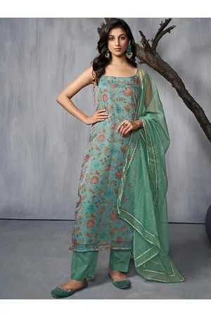 Inddus Floral Printed Regular Gotta Patti Organza Kurta With Trousers & Dupatta