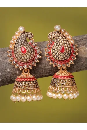 ADIVA Gold-Plated Paisley Shaped Jhumkas Earrings