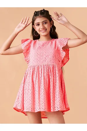 Cherry & Jerry Girls Self Design Flutter Sleeve Cotton Fit & Flare Dress