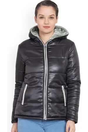 DressBerry Black Long Sleeves Nylon Hooded Puffer Jacket