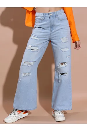 Tokyo Talkies Women Relaxed Fit Highly Distressed Light Fade Stretchable Jeans